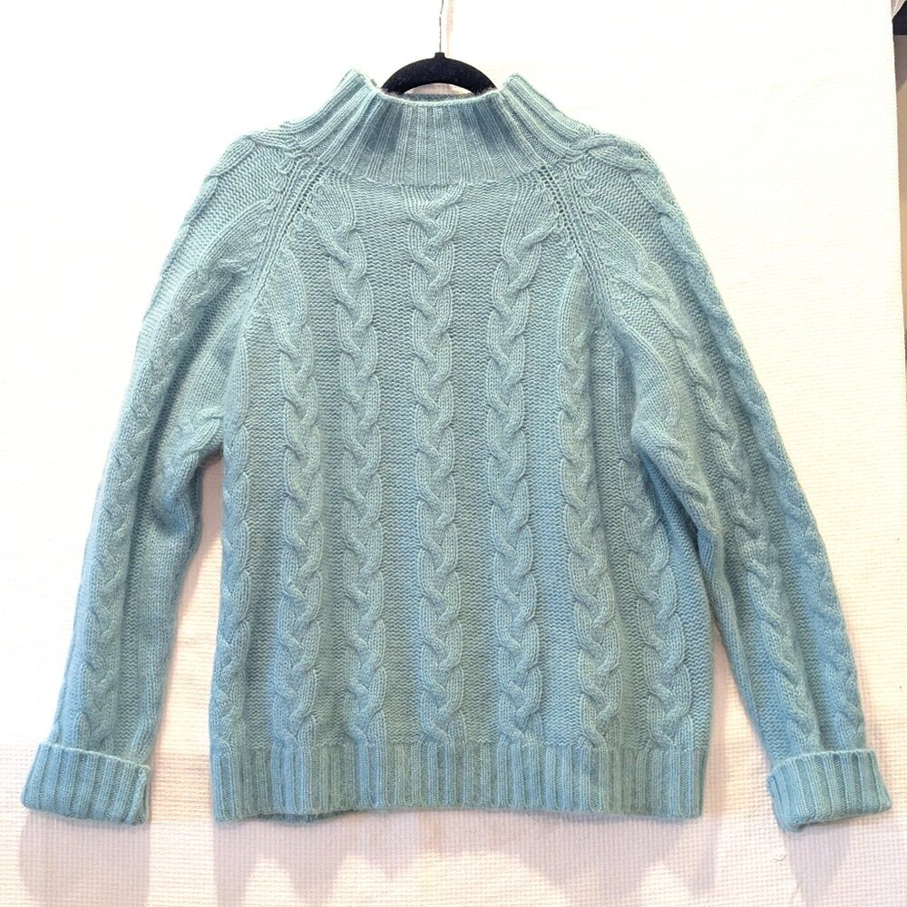 VTG Womens White Stag Blue Soft Sweater High Neck Angora Lambswool Blend XL